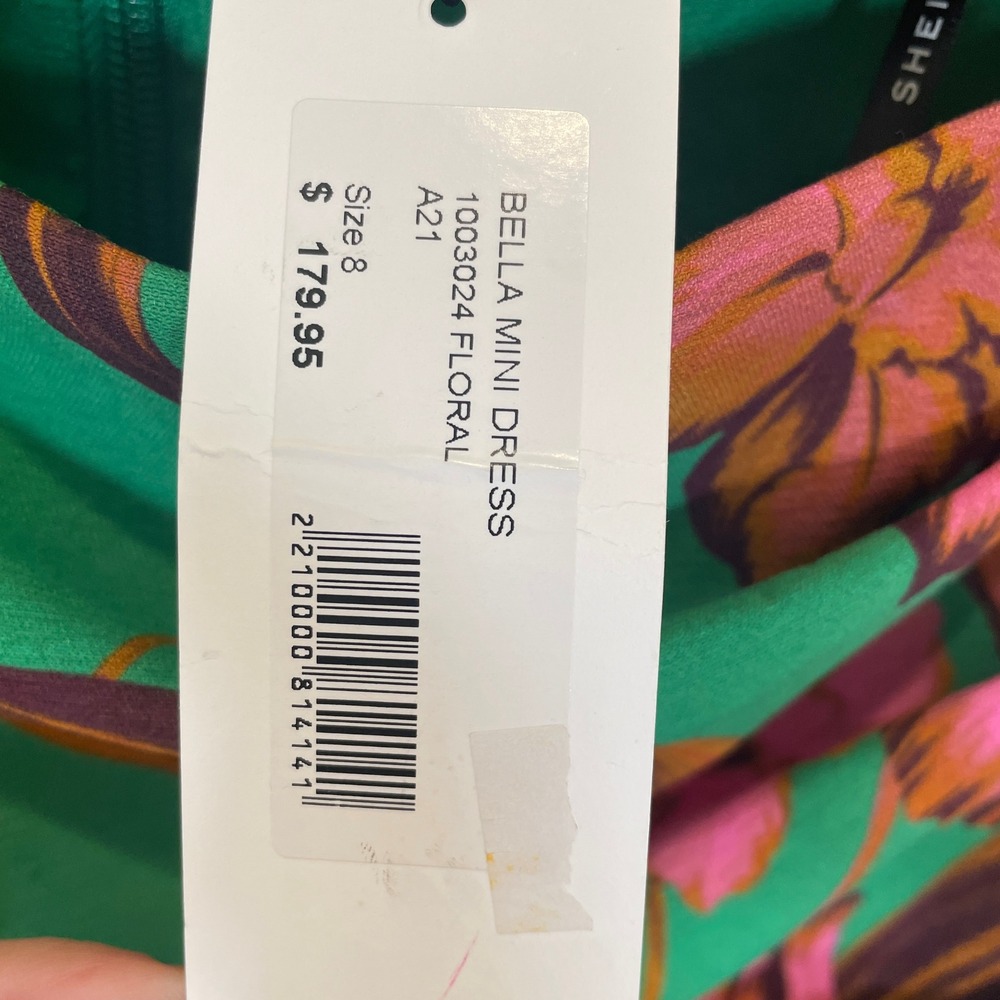 SHEIKE Bella Mini Dress Green Pink Floral Strapless Cutout Ruffle NWT Size 8 - Picture 3 of 7